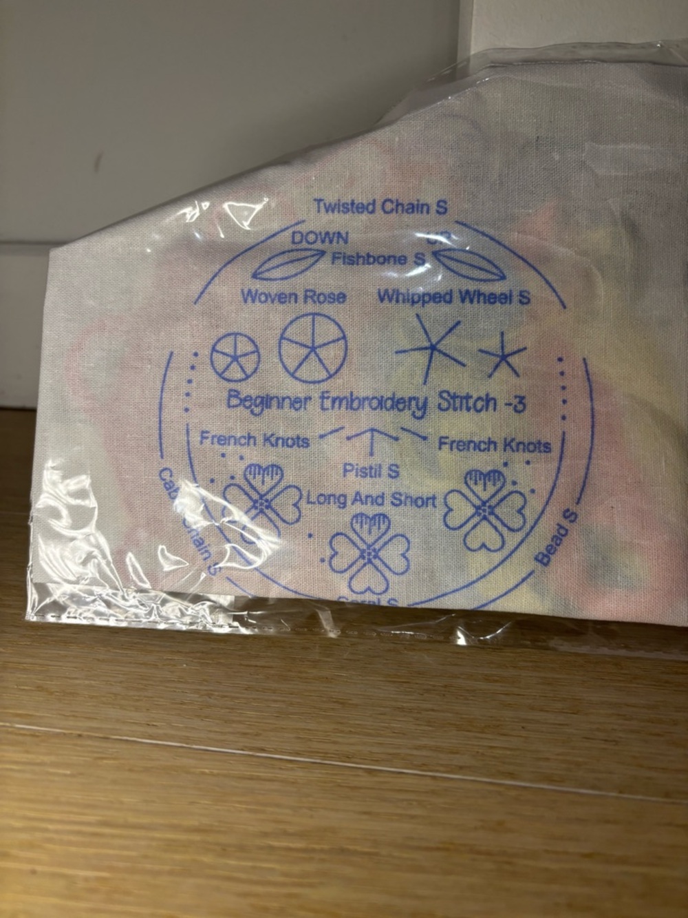 Beginner Embroidery Practice Cloth with Blue Stitch Guide